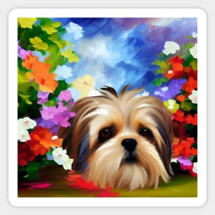 Shih Tzu Face Surrounded by Flowers Sticker